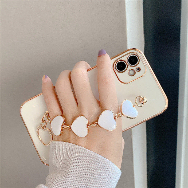 Solid Color Electroplating Love Heart Phone Case