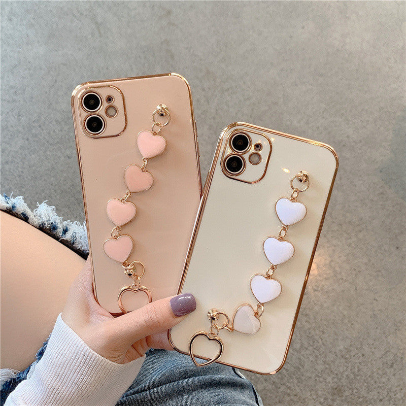 Solid Color Electroplating Love Heart Phone Case