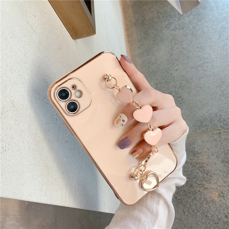 Solid Color Electroplating Love Heart Phone Case