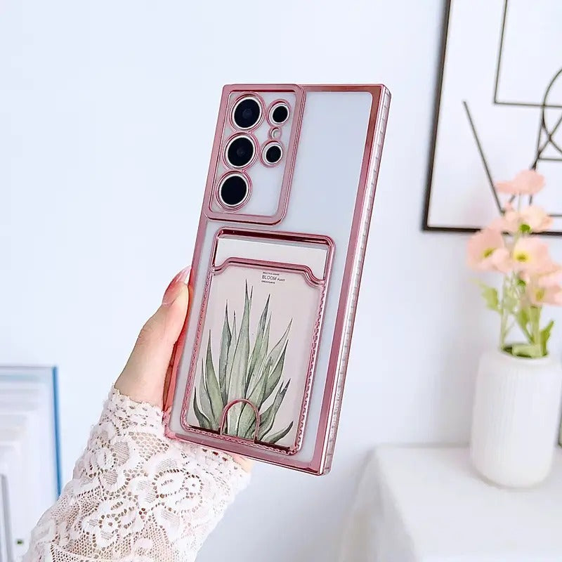 Electroplating Soft Phone Case with Card Slot for Samsung