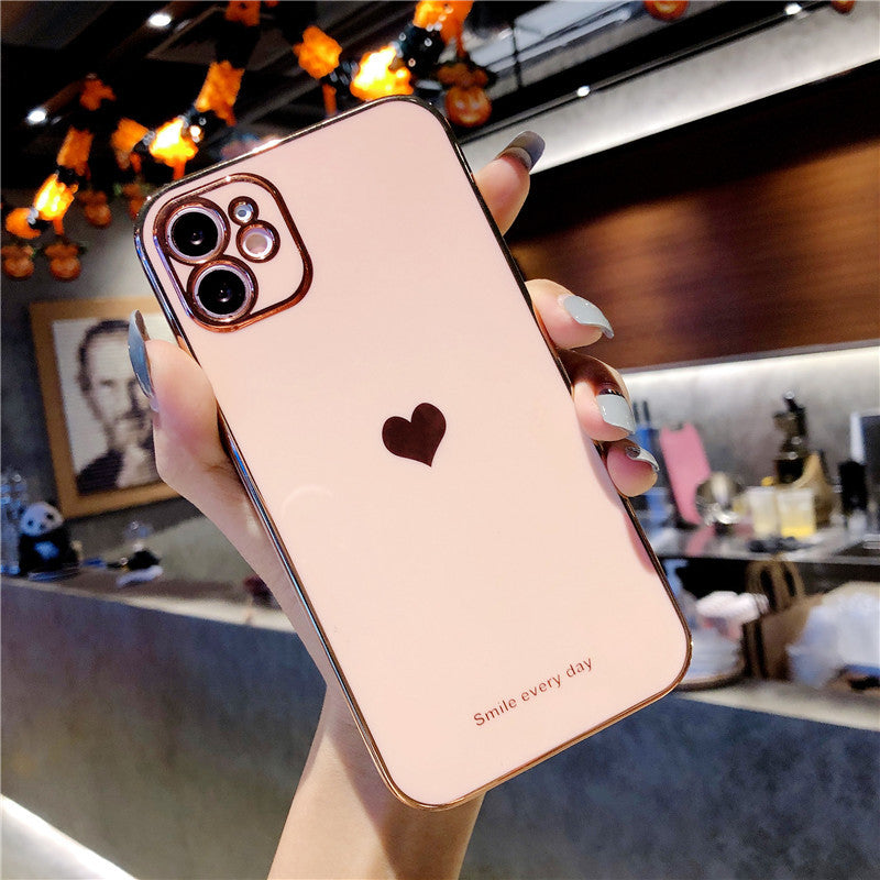 Solid Color Electroplating Heart Phone Case for Edge