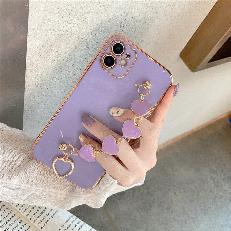 Solid Color Electroplating Love Heart Phone Case